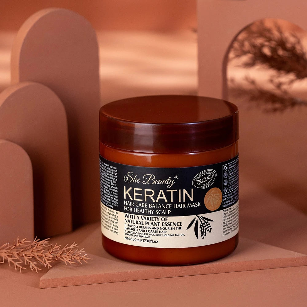 Keratin hair care balance mask for damaged and frizzy hair