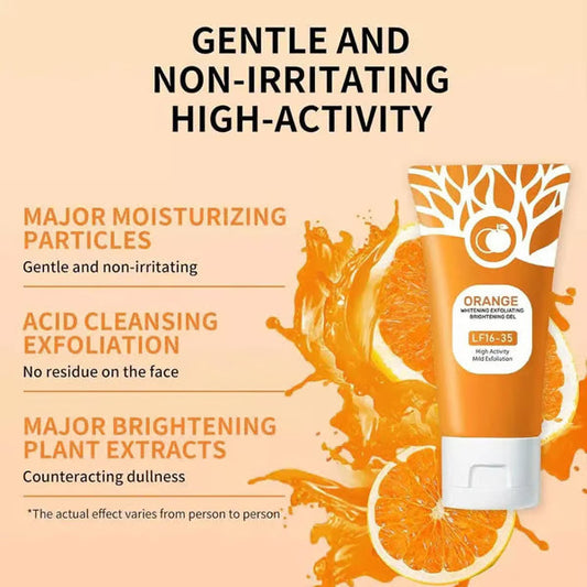 Orange Enzymes Exfoliating Brightening Gel LF16-35 in orange tube with matching box, gentle exfoliating skincare product.