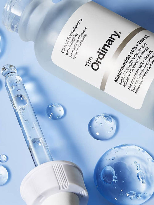 The Ordinary Niacinamide 10% + Zinc 1% Serum 30ml bottle and packaging for blemish and oil control